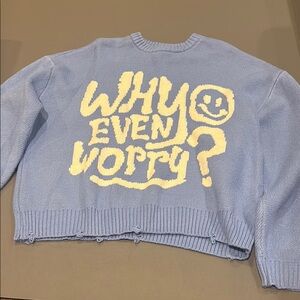 PacSun Blue and White Crew Neck Sweater